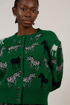 Green zebra intarsia puff sleeved cardigan_10