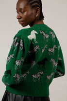 Green zebra intarsia puff sleeved cardigan_4