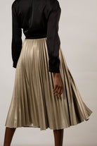 Beige vegan leather pleated midi skirt_2