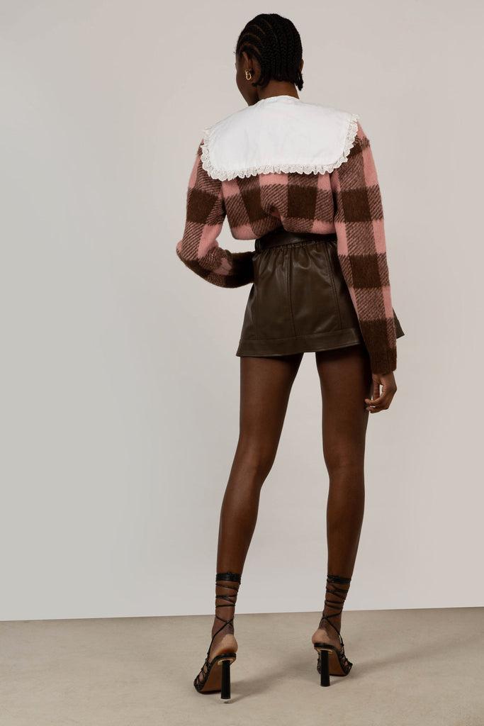 Brown belted vegan leather mini skirt_4