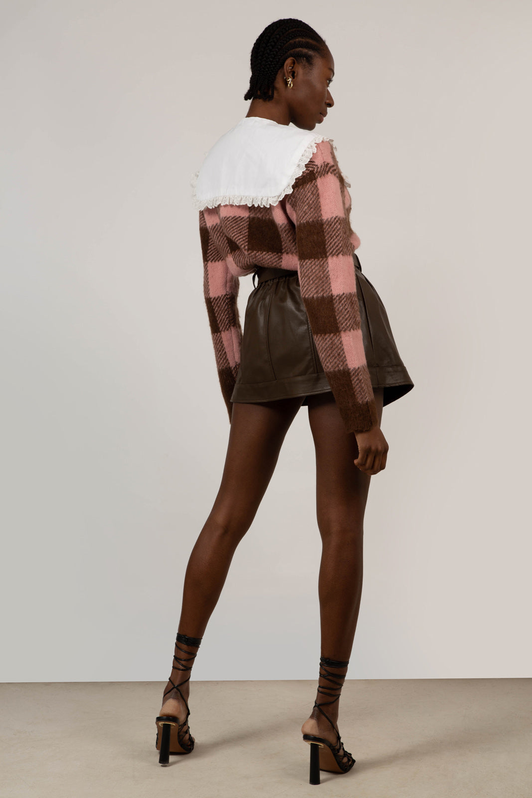 Brown belted vegan leather mini skirt_6