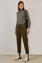 Khaki corduroy loose fit drawstring trousers_7
