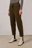 Khaki corduroy loose fit drawstring trousers_5