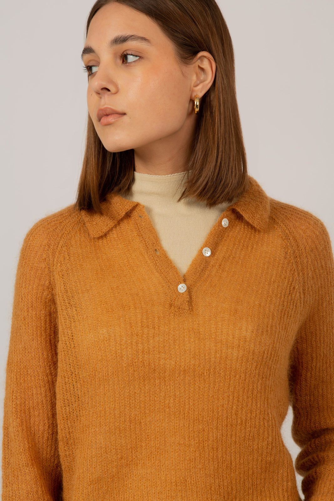 Mustard wool blend polo knit top_4