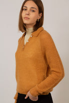 Mustard wool blend polo knit top_2