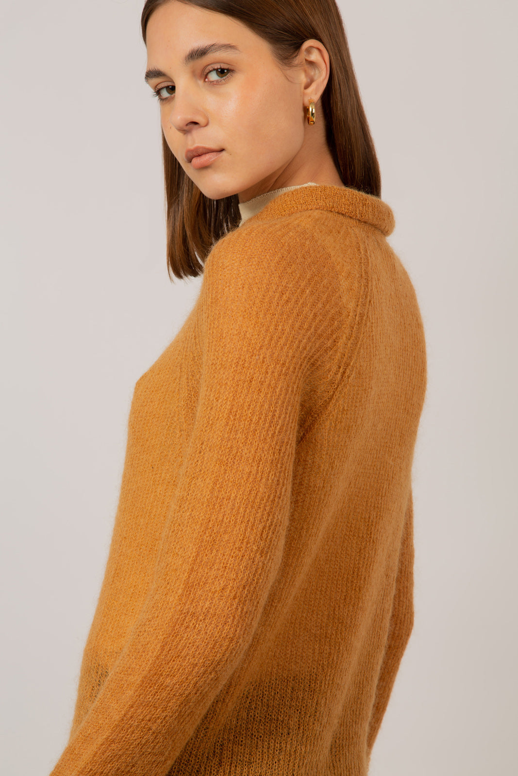 Mustard wool blend polo knit top_5