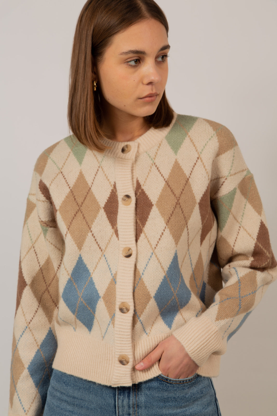 Ivory and khaki argyle cardigan_1