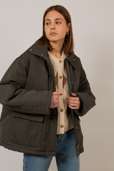 Charcoal teddy lined cinch back parka_1