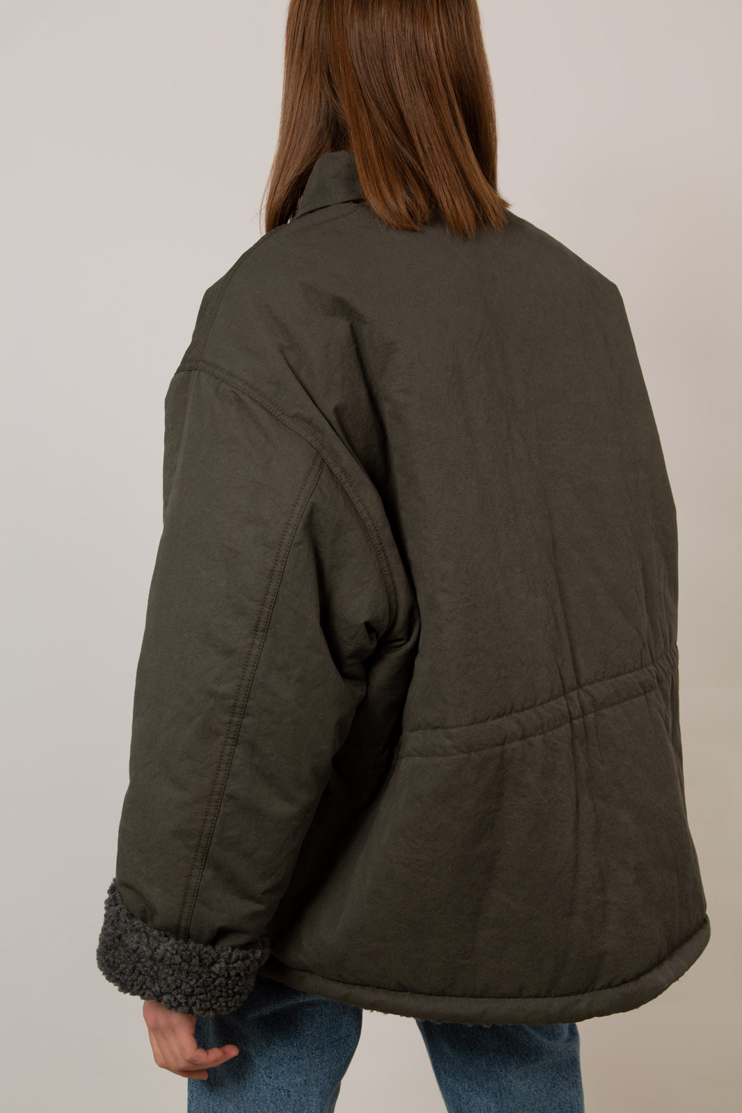 Charcoal teddy lined cinch back parka