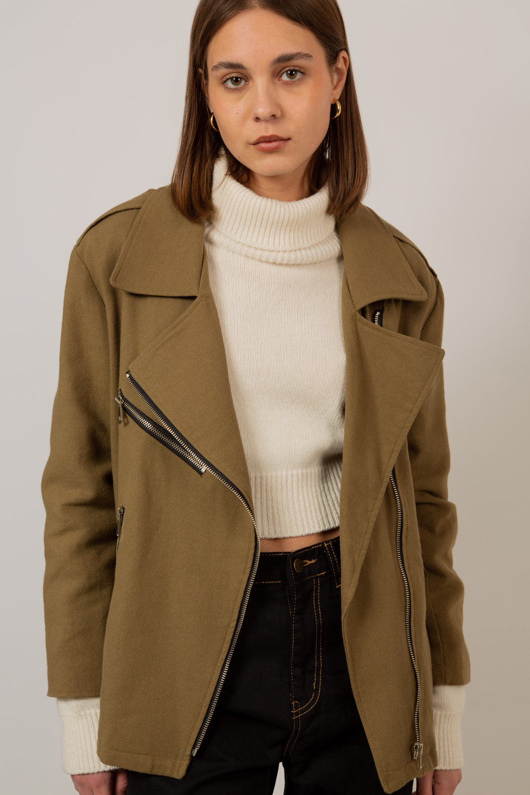 Khaki oversized belted rider jacket_4