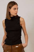 Black sleeveless mock neck knit tank_6