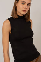 Black sleeveless mock neck knit tank_1