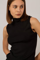 Black sleeveless mock neck knit tank_3