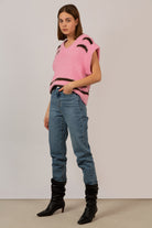 Pink and black striped alpaca-wool blend sweater vest_2