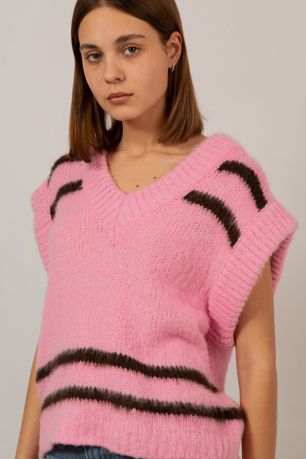 Pink and black striped alpaca-wool blend sweater vest_1