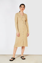 Beige ribbed knit shirt dress_2