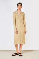 Beige ribbed knit shirt dress_5