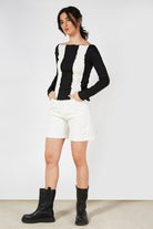 Black and ivory thick vertical stripe top_8