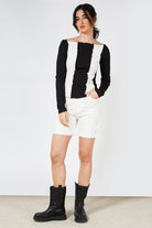 Black and ivory thick vertical stripe top_5