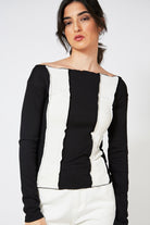 Black and ivory thick vertical stripe top_2
