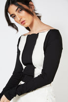 Black and ivory thick vertical stripe top_1