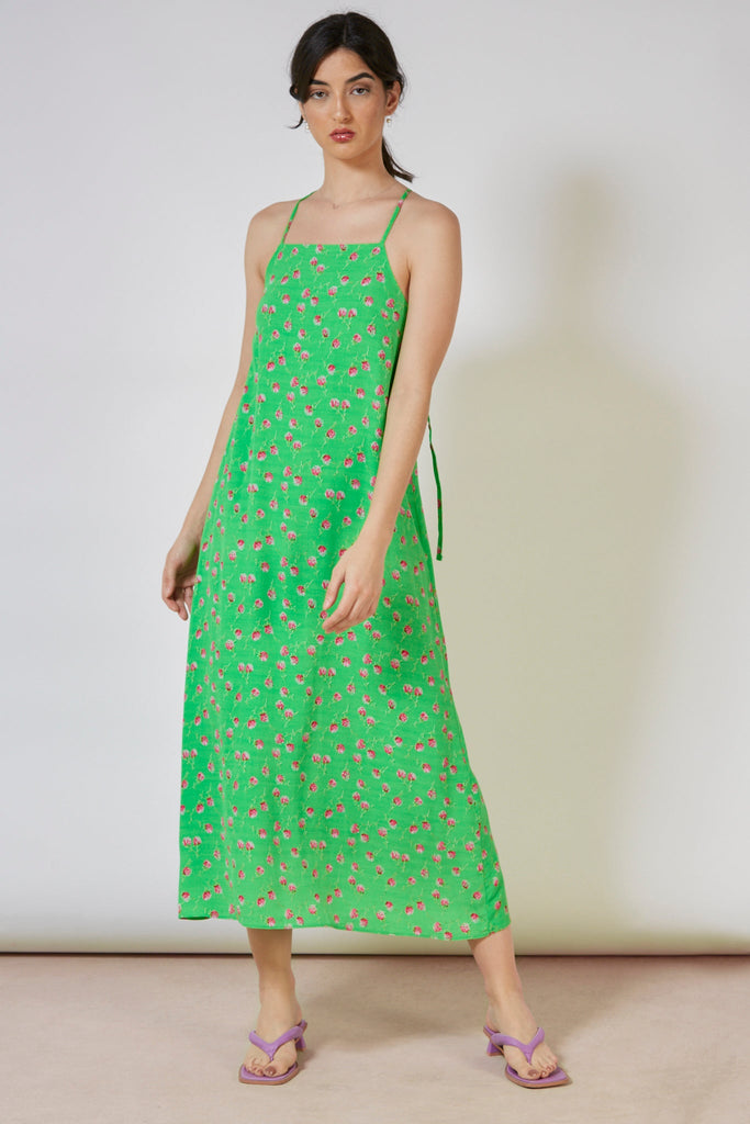 Bright green and pink tie strap dress_1