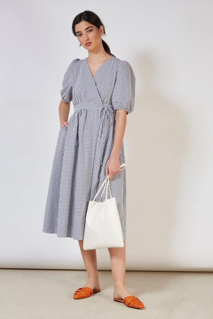 Navy and white gingham wrap dress_11