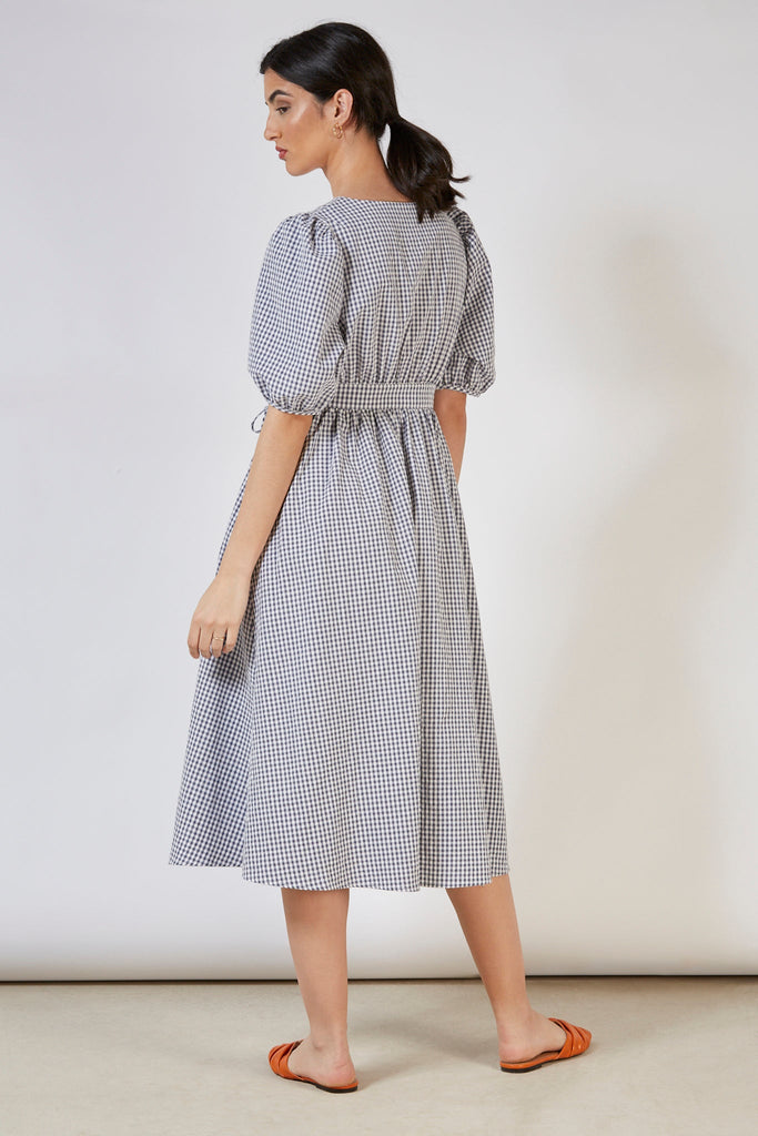 Navy and white gingham wrap dress_2