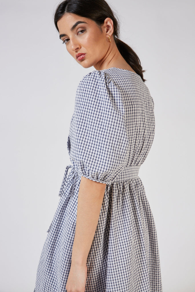 Navy and white gingham wrap dress_3