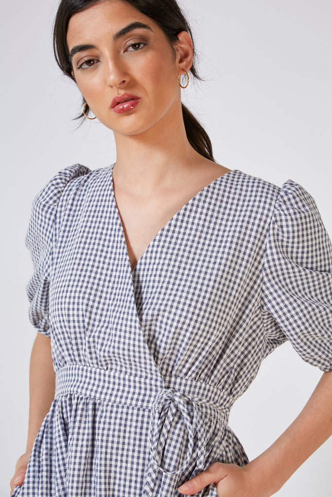 Navy and white gingham wrap dress_9