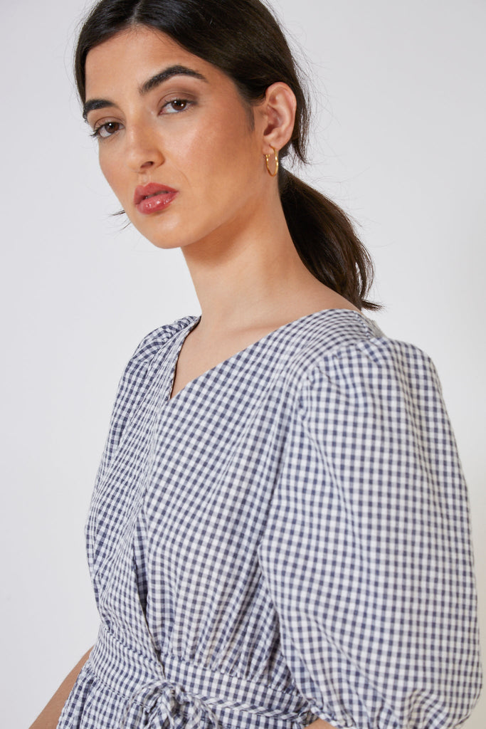 Navy and white gingham wrap dress_4