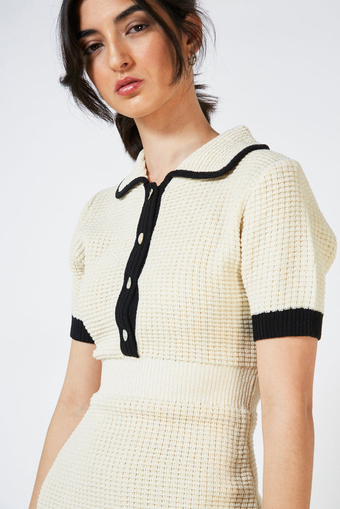 Ivory and black trim polo knit dress_3