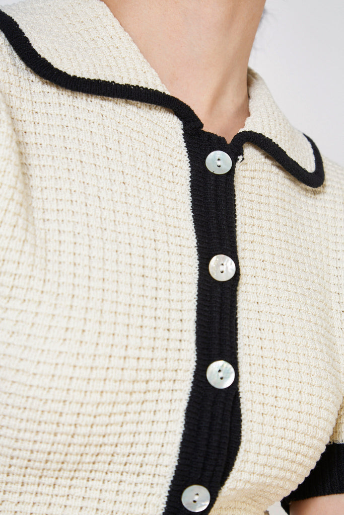 Ivory and black trim polo knit dress_5