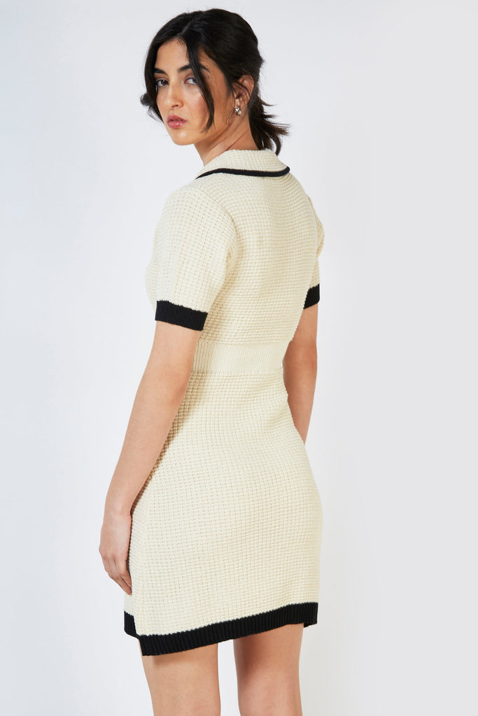 Ivory and black trim polo knit dress_2
