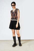 Navy contrast diamond striped sweater vest_2