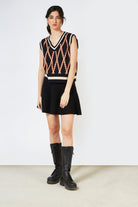 Navy contrast diamond striped sweater vest_7