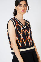 Navy contrast diamond striped sweater vest_1