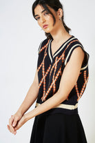 Navy contrast diamond striped sweater vest_3