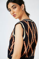 Navy contrast diamond striped sweater vest_5