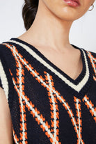 Navy contrast diamond striped sweater vest_6