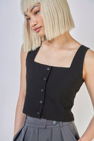 Black button front sleeveless top_1