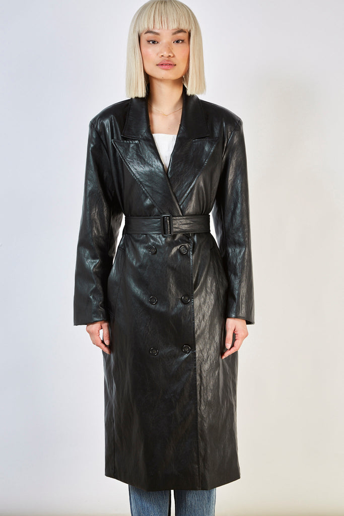 Black vegan leather trench coat_8