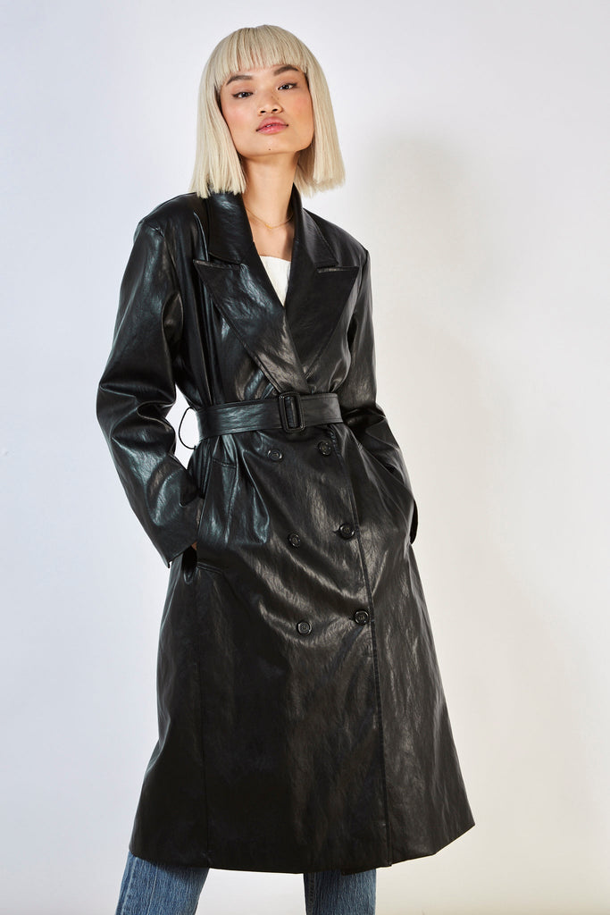 Black vegan leather trench coat_1