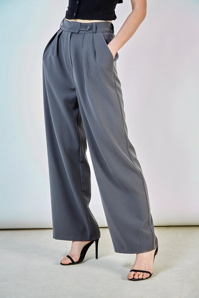 Charcoal double pleat smart trousers_5