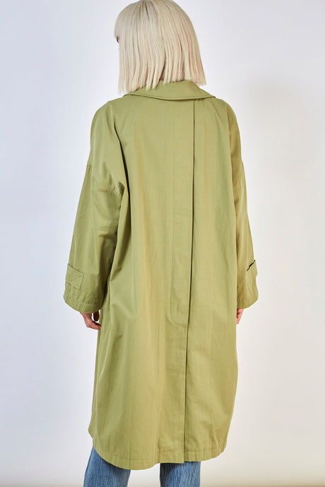 Khaki concealed back button trench coat