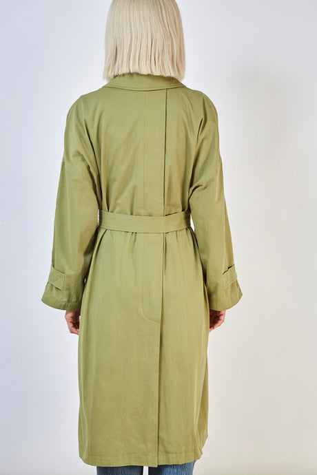 Khaki concealed back button trench coat