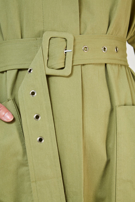 Khaki concealed back button trench coat