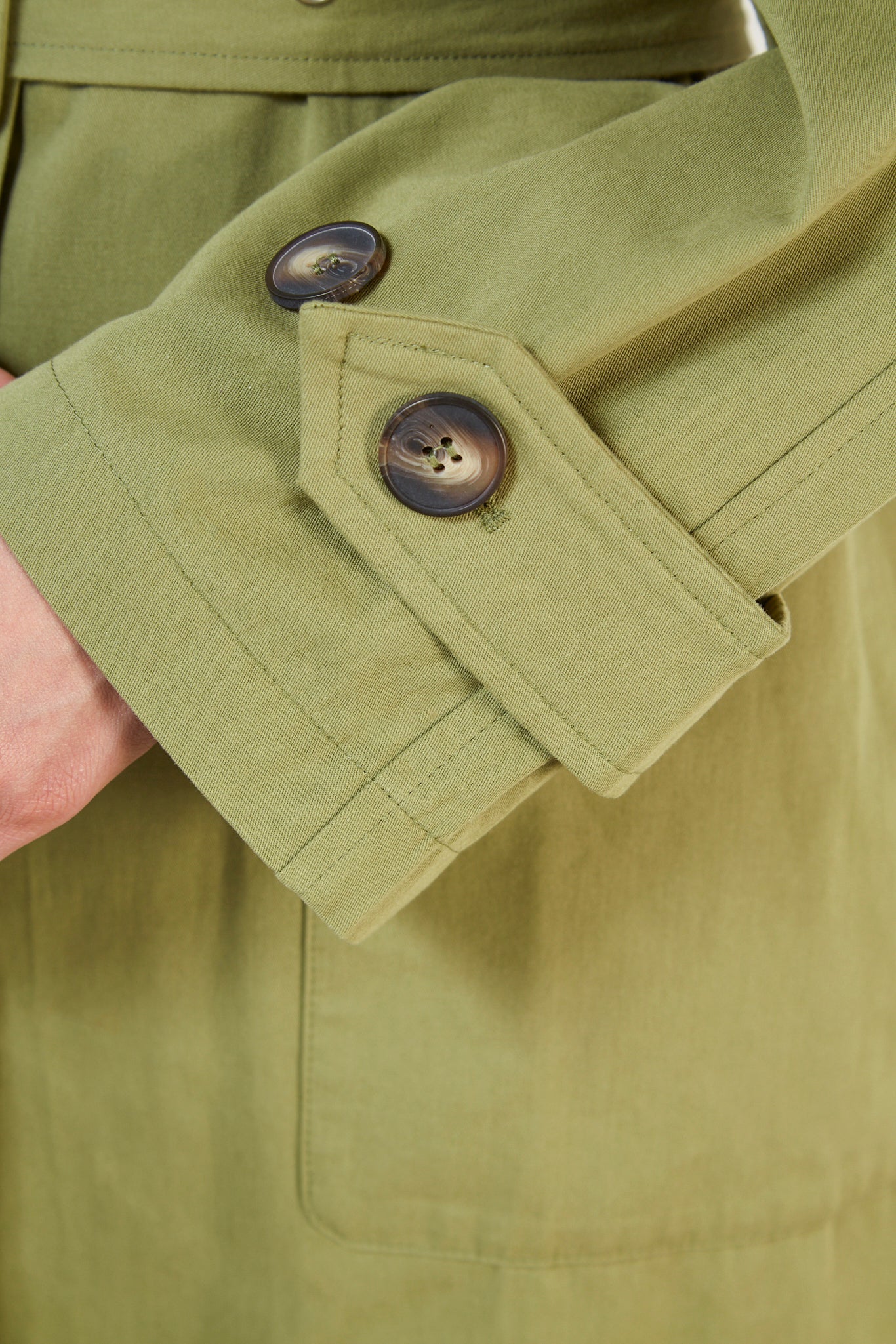 Khaki concealed back button trench coat