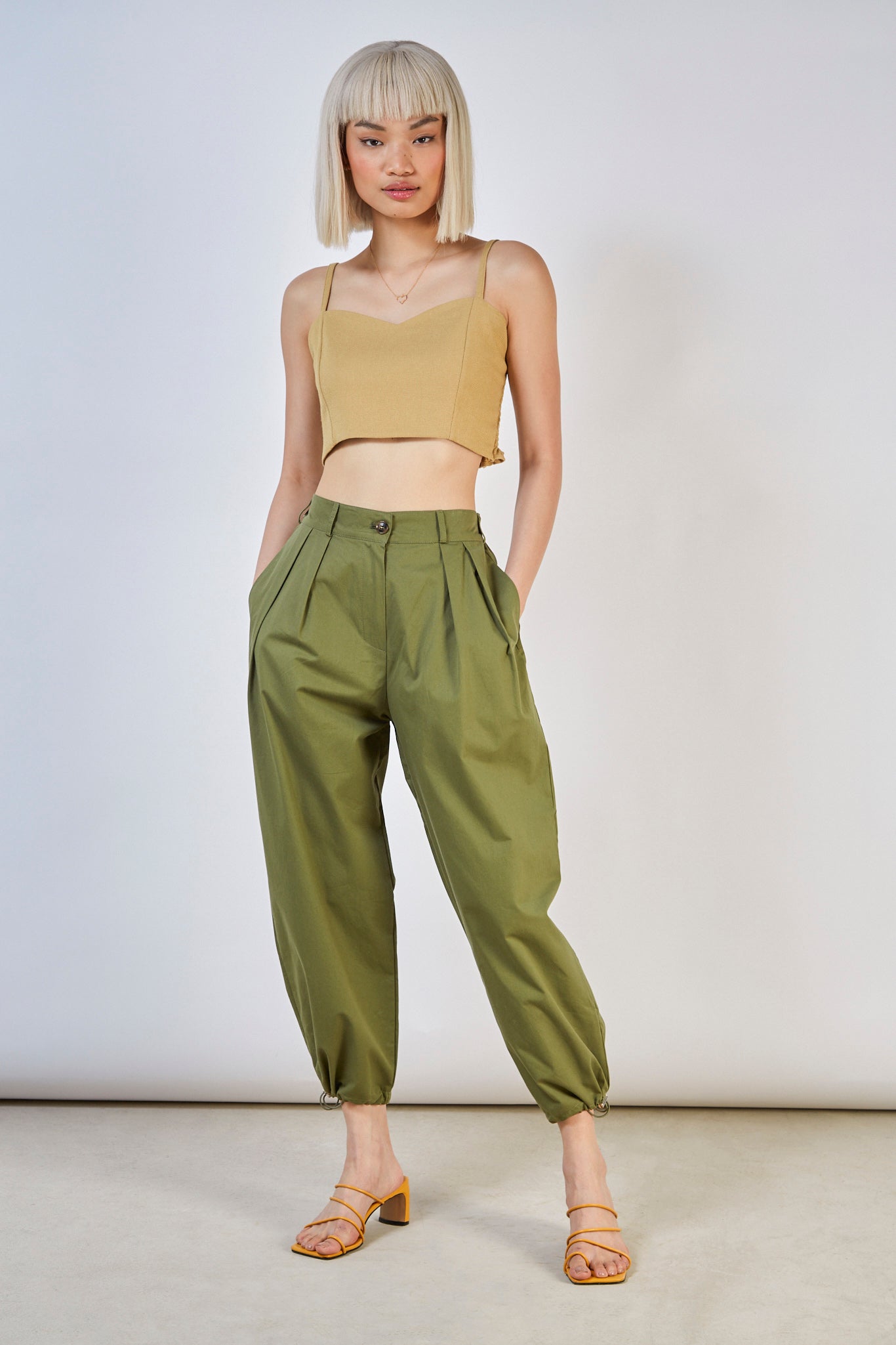 Khaki double pleat trousers_6