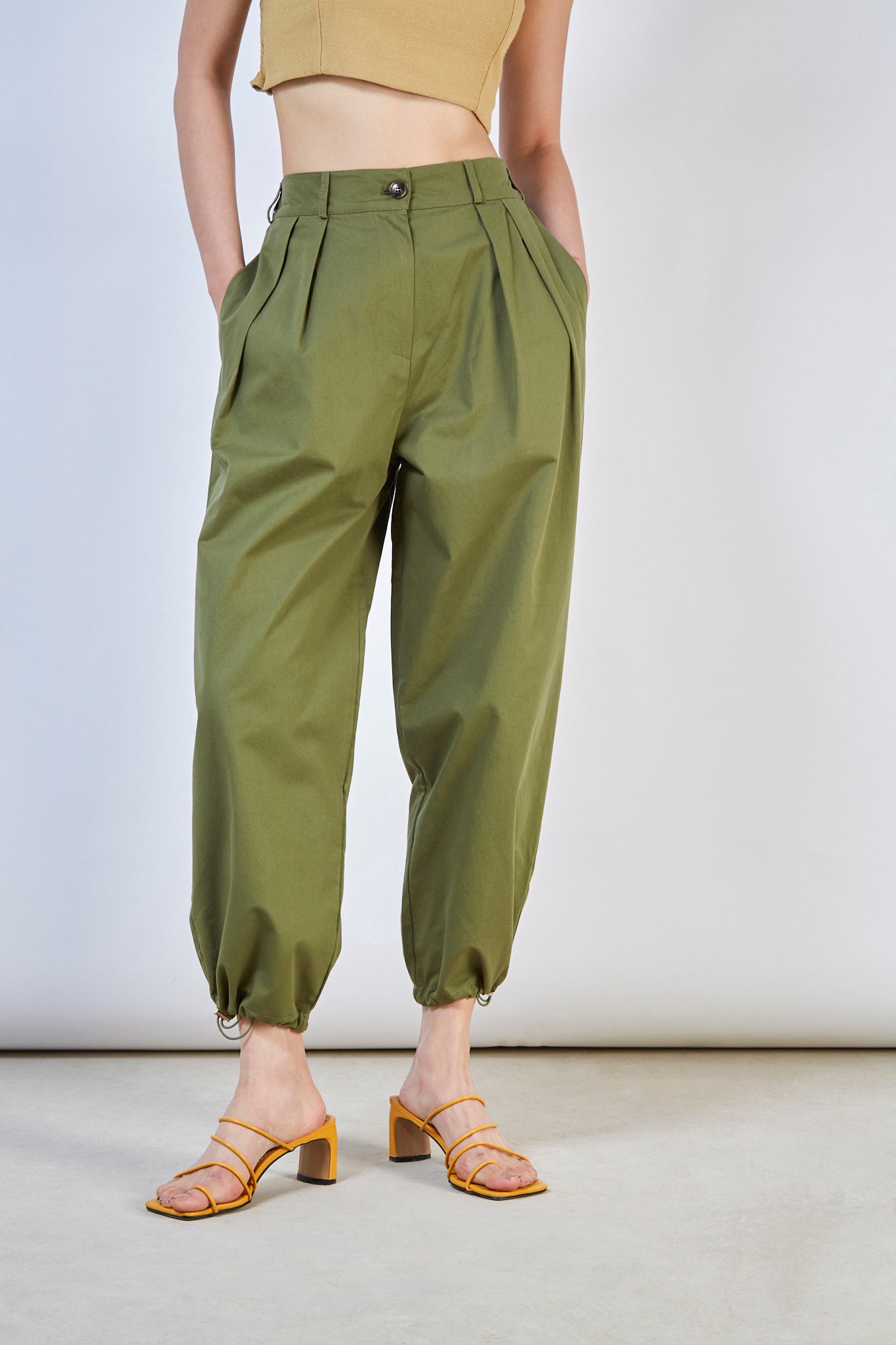 Khaki double pleat trousers_7
